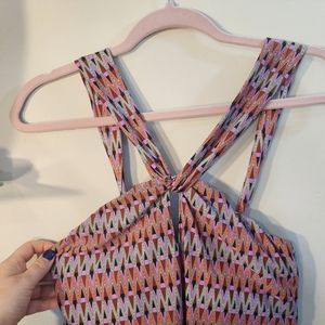 Athleta Geo Herringbone print keyhole tie back athletic dress, built in bra, S